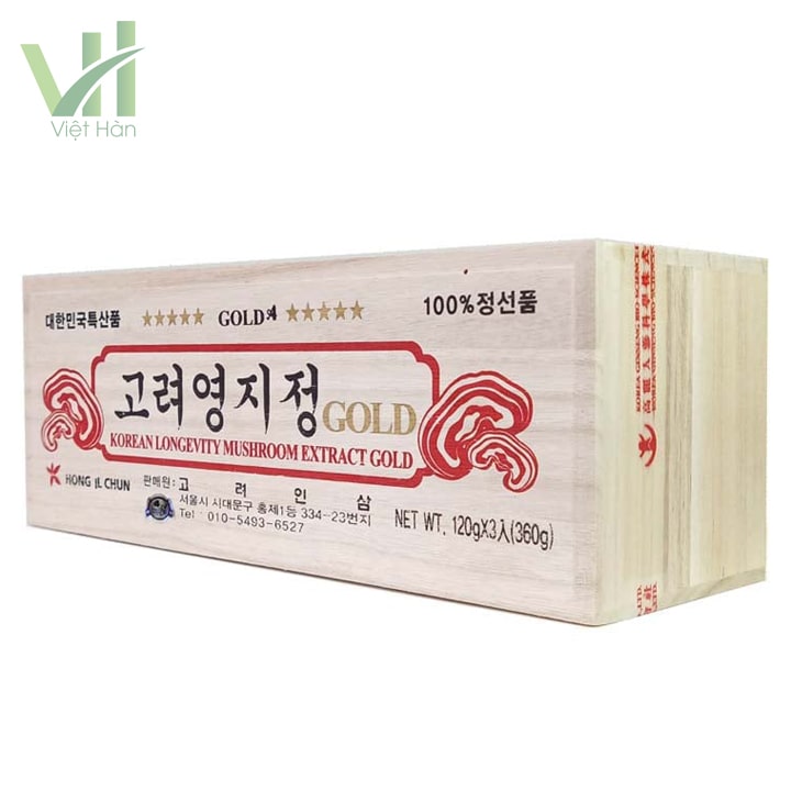 <em>Góc sản phẩm cao linh chi thượng hạng Hàn Quốc - Đóng hộp gỗ 360g (120g x 3 lọ)</em>