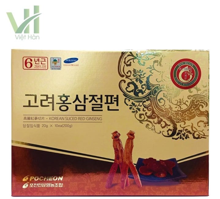 <em>Mặt trước sản phẩm hồng sâm lát tẩm mật ong Pocheon Hàn Quốc</em>