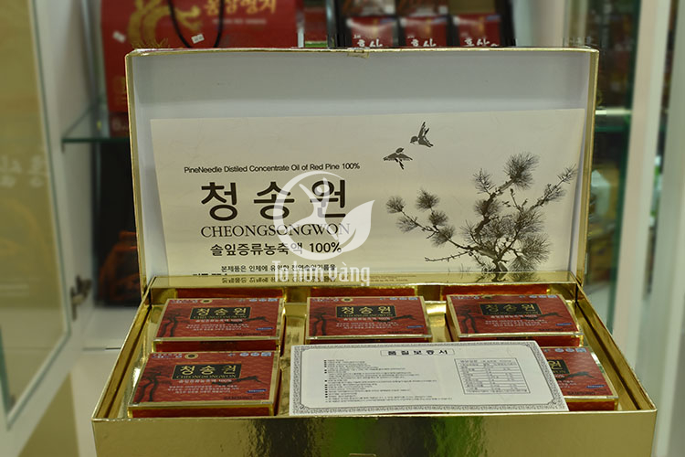 Hình ảnh chi tiết bên trong hộp viên tinh dầu thông đỏ Cheong Song Won 180 viên hộp đỏ Hàn Quốc