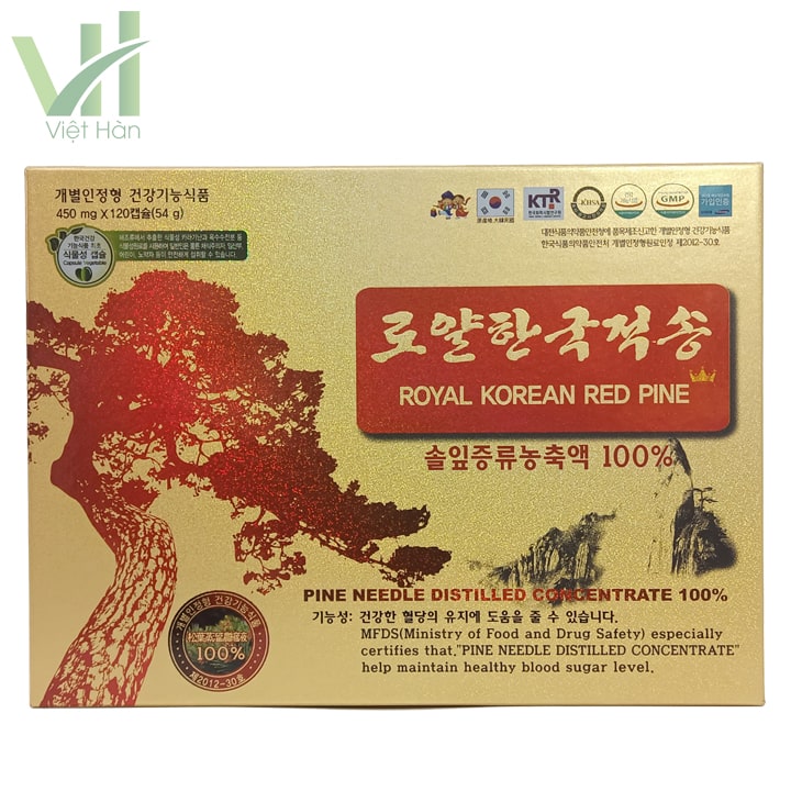 Mặt trước hộp tinh dầu thông đỏ Chính phủ Hàn Quốc 120 viên